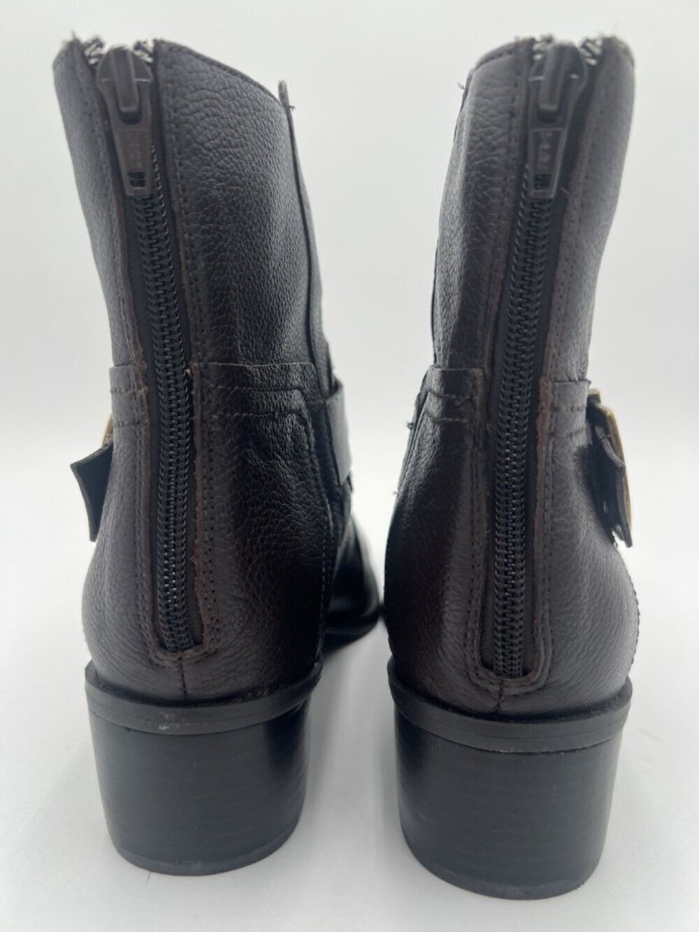 Nine West Sylvia Ankle Boots Brown Pebbled Leather Buckle Block Heel Size 9 NWOB - Picture 9 of 14